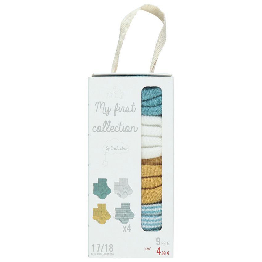 Lot de 4 paires de chaussettes côtelées assorties bleu/ocre - Vert