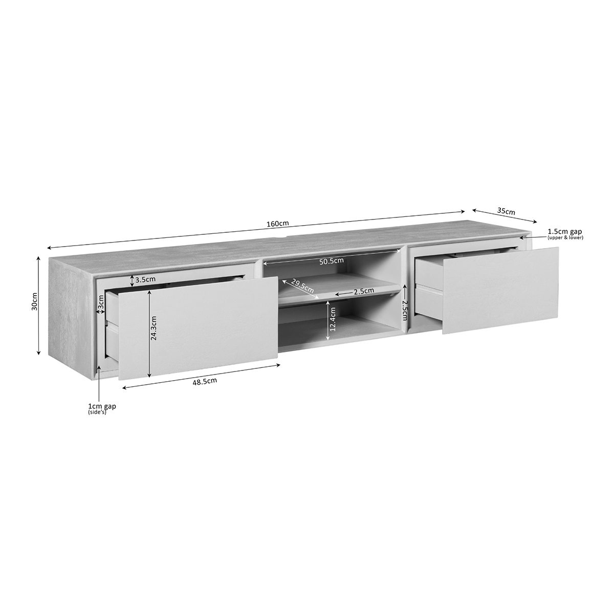 Zwevend Tv-meubel Ambi naturel 160 cm