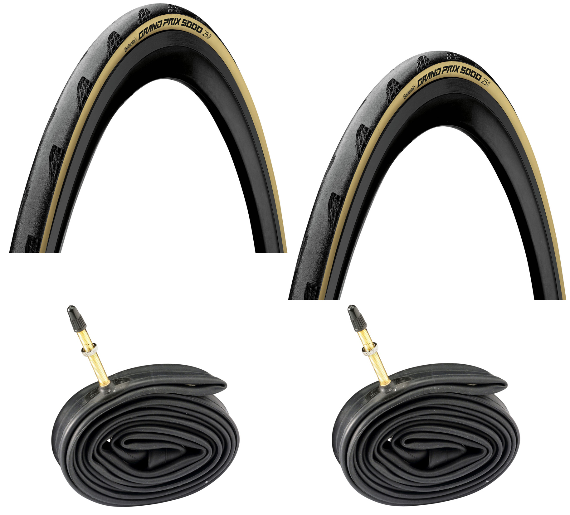 2 Dæk + 2 SlangerContinental Grand Prix 5000 700x25C Lyse dæksider 48mm Racer Ventil