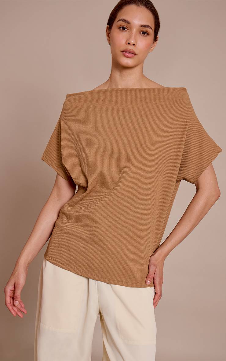 Marron Haut Long Ample Asymétrique En Côtes Épaisses