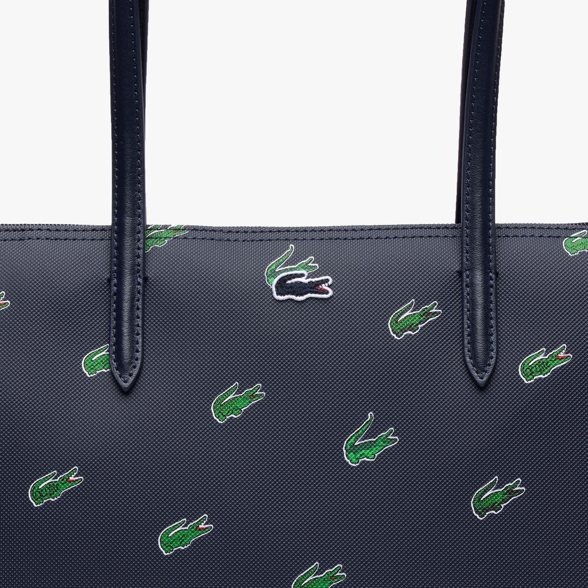 Sac cabas imprimé crocodile en toile enduite Sacs à main & Cabas - Bleu - Lacoste - Femme