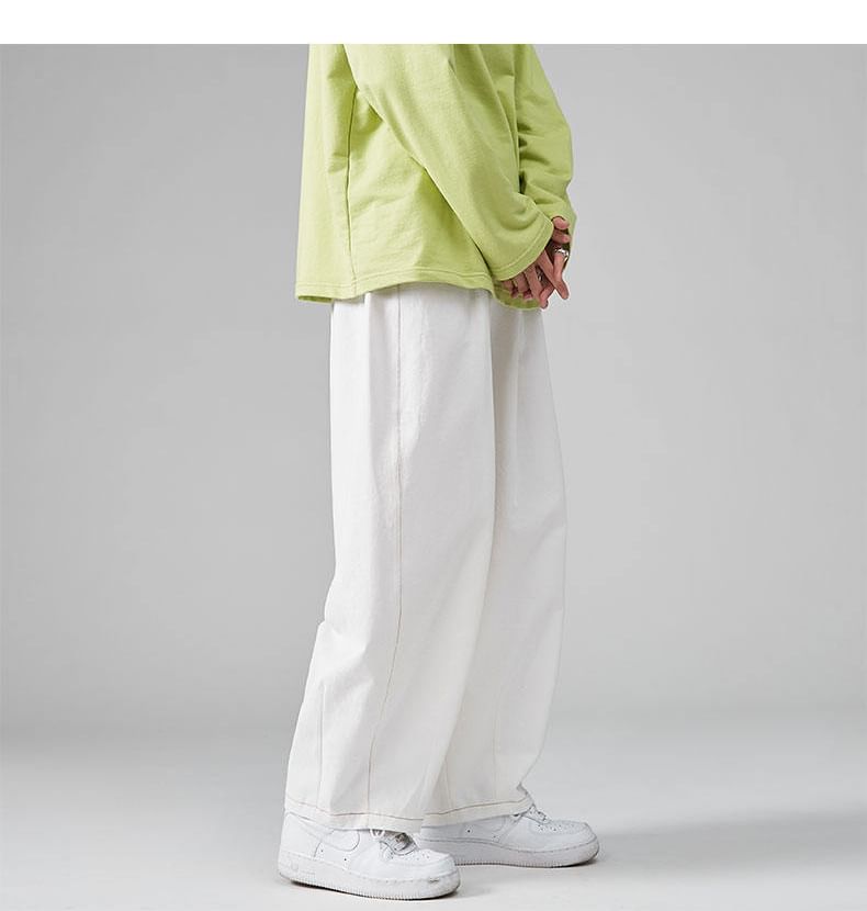 Ninine - Elastische taille, effen cropped, wijde pijpen