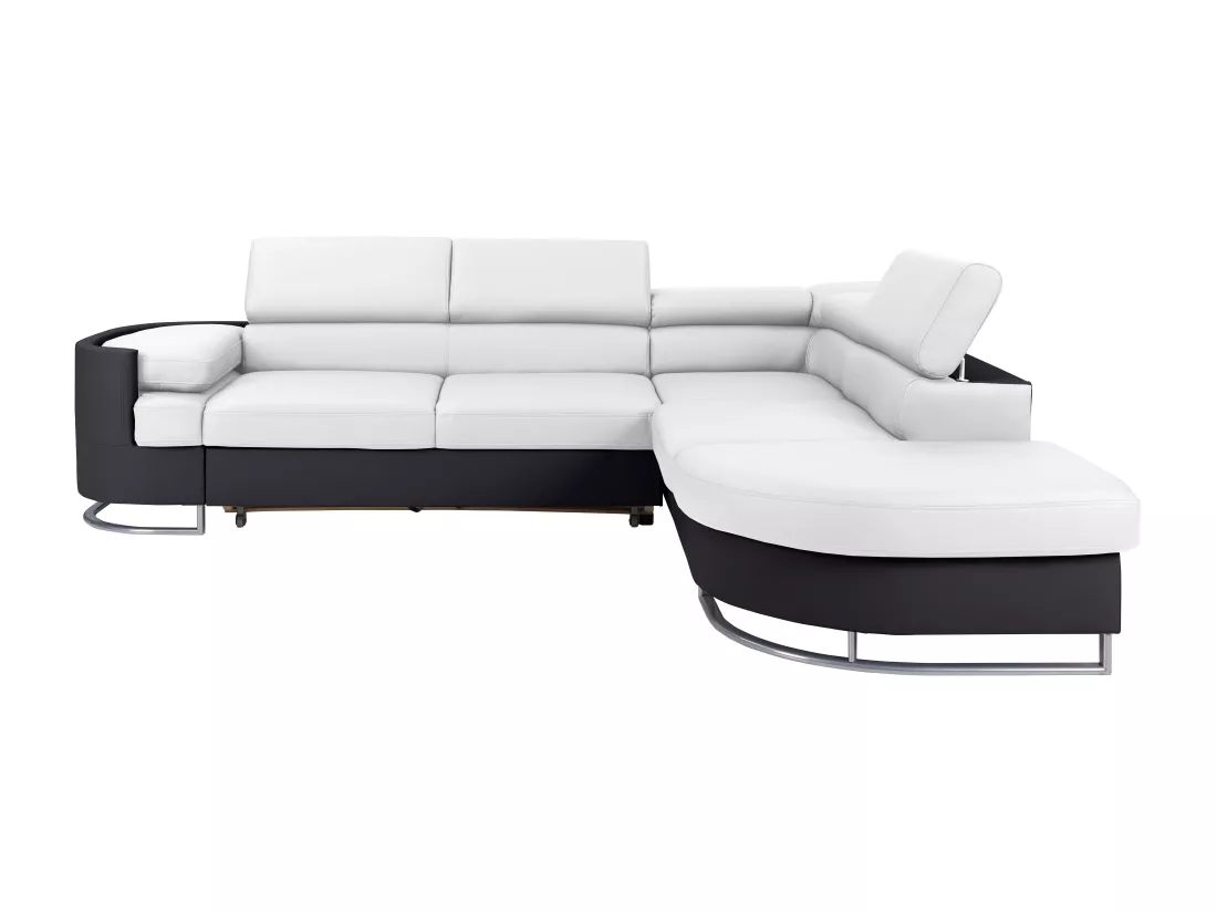 Canapé d'angle droit convertible en simili blanc et noir MYSEN II