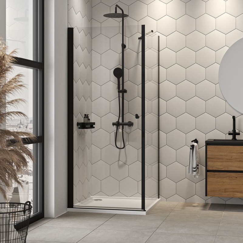 Sealskin Hooked draaideur met zijwand 90x90x200 cm, 6 mm helder veiligheidsglas met antikalklaag mat zwart