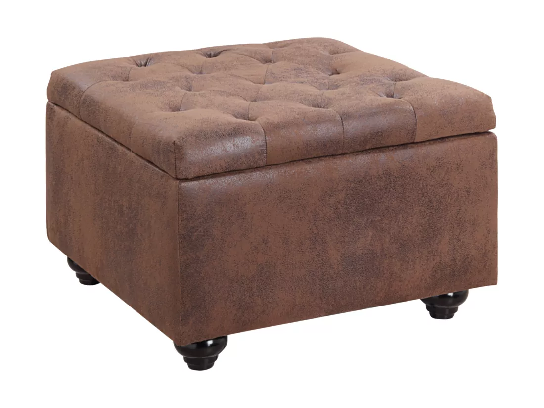 Pouf avec coffre en microfibre vieillie LOMAI - Marron
