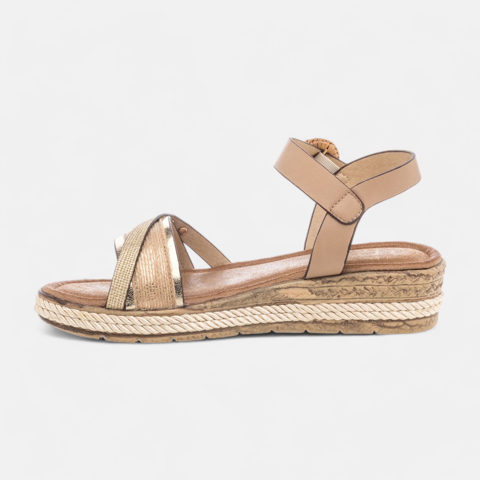 Nu-pieds à talon compensé Femme beige