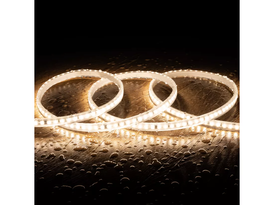 Ruban LED Dimmable Auto-redressement 220V SMD2835 120LED/m 1000 lm/m IP65 Largeur 12mm sur mesure Coupe tous les 10cm 4000K Blanc neutre 15 m