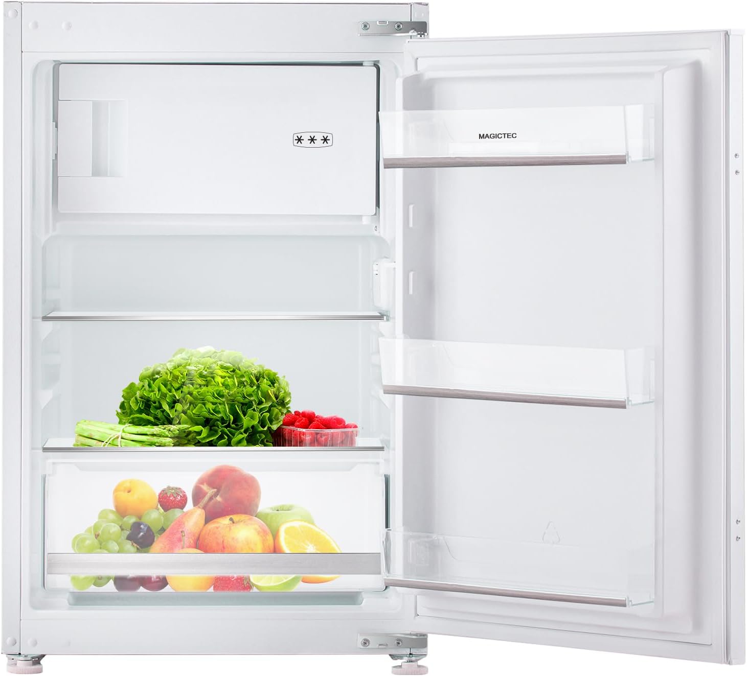 magictec MSR118BI Einbau-Kühlschrank mit Gefrierfach | 118L (102L/16L) | Temperaturregelung | 88 cm Nische | Kühl-Gefrier-Kombination mit wechselbaren Türsc