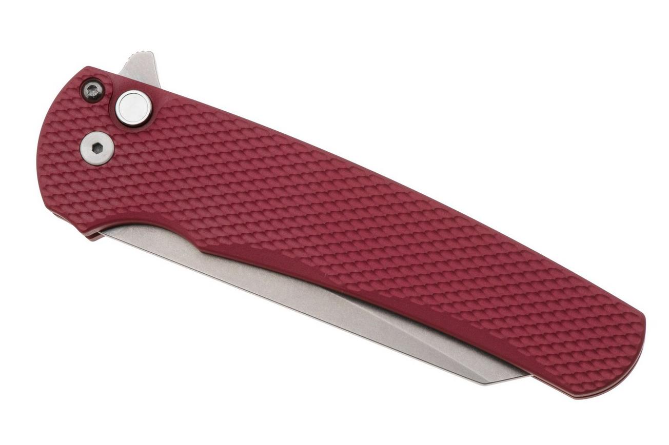 Pro-Tech Malibu 5405-LTD-RED, Stonewashed CPM MagnaCut, Reverse Tanto, Polished Clip, Red Textured Aluminium, zakmes