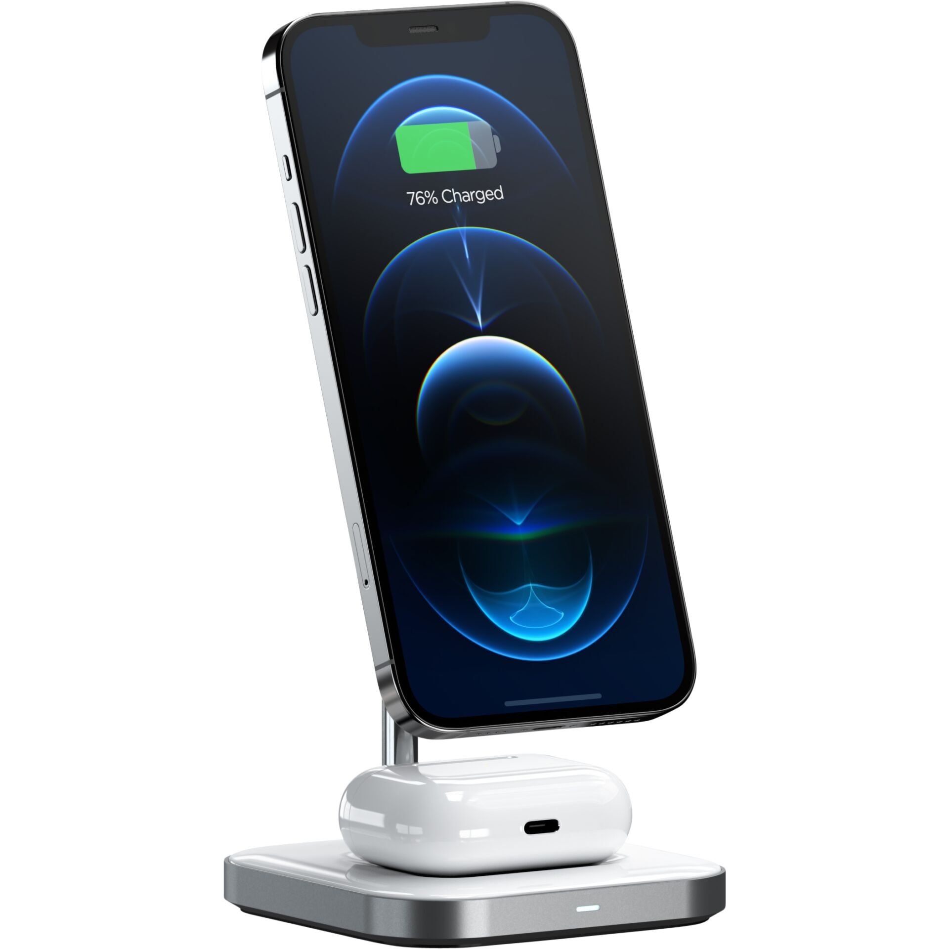 (7.5W) 2in1 MagSafe Ladegerät Qi Wireless Charger für Apple iPhone / Apple Airpods Ladestation (ST-WMCS2M) - Space Gray / Weiss