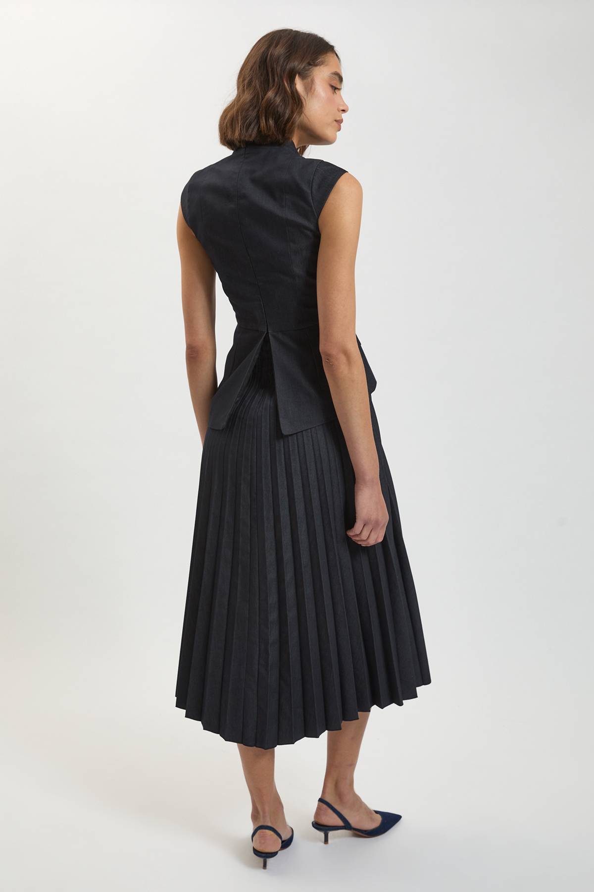 KarenMillen Robe Midi Plissée En Denim Ajusté