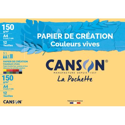 Canson Création - Pochette papier à dessin - 12 feuilles - A4 - 150 gr - couleurs vives