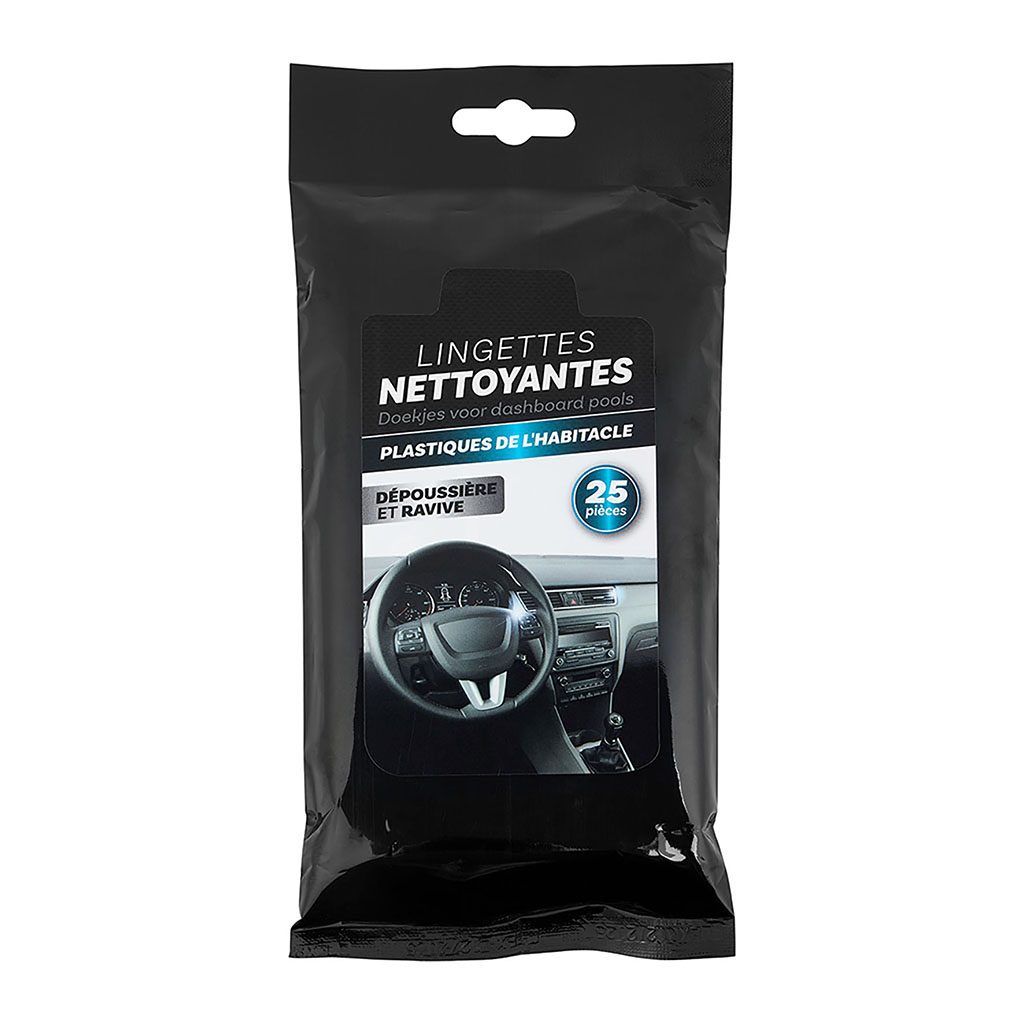 Lot de 25 lingettes nettoyantes tableau de bord 12.5x25cm