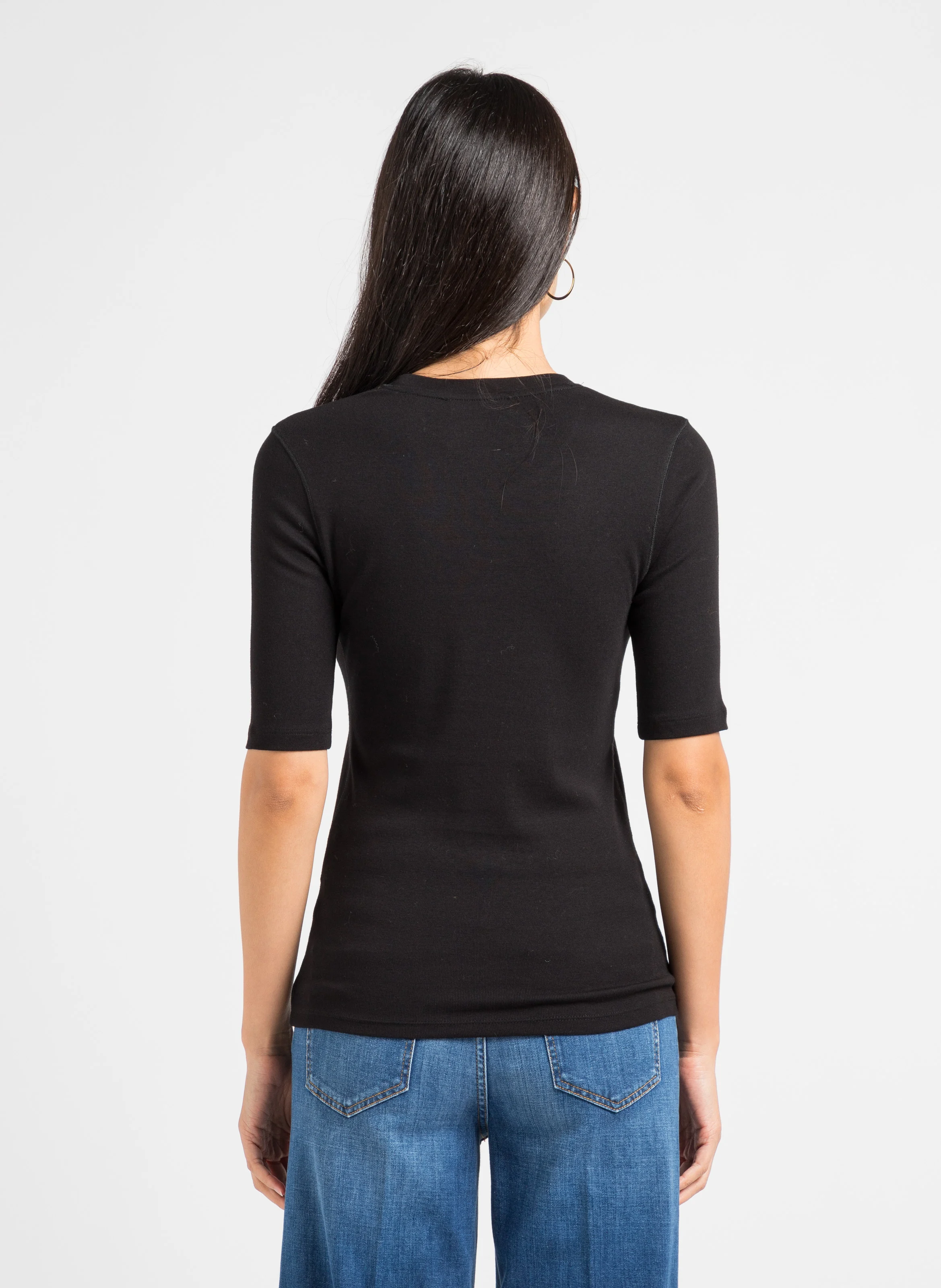 Tee-shirt col rond en coton mélangé | Noir