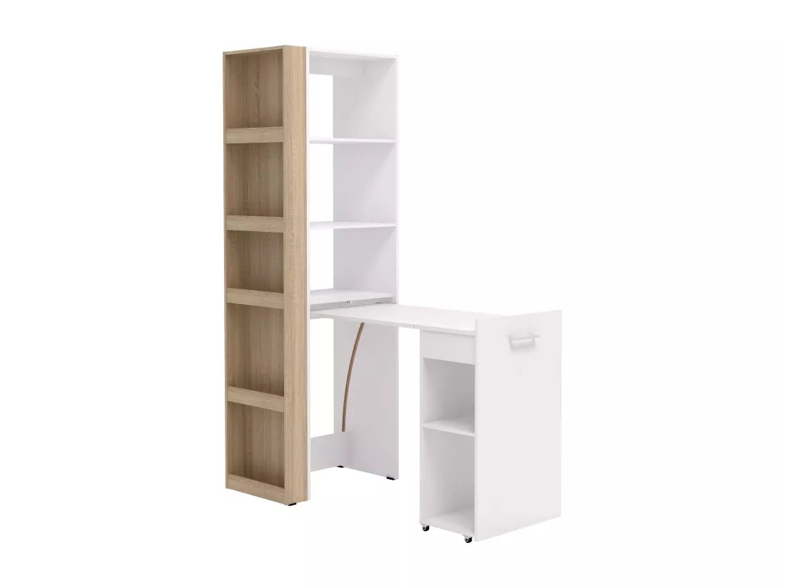 Bureau bibliothèque modulable - 10 niches - Coloris : Naturel et blanc - TUPELIO