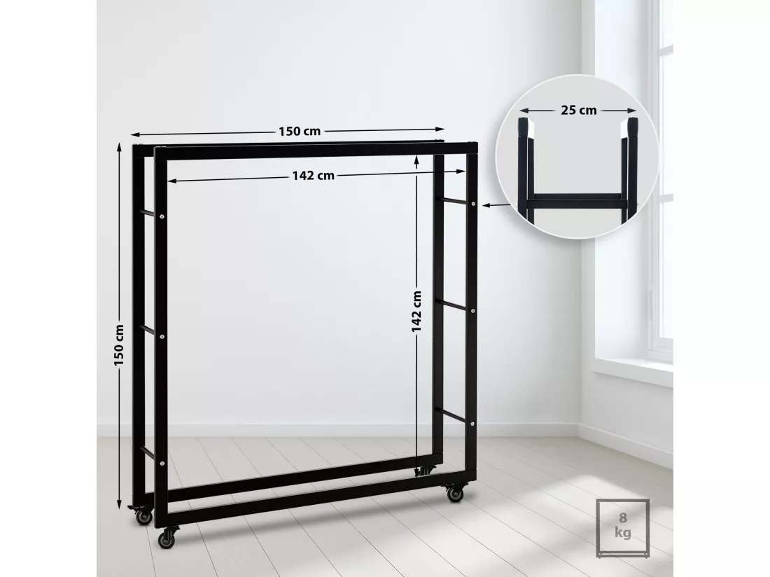 Etagère bois de cheminée - Métal - 25x150x150 cm - Noir - Keri