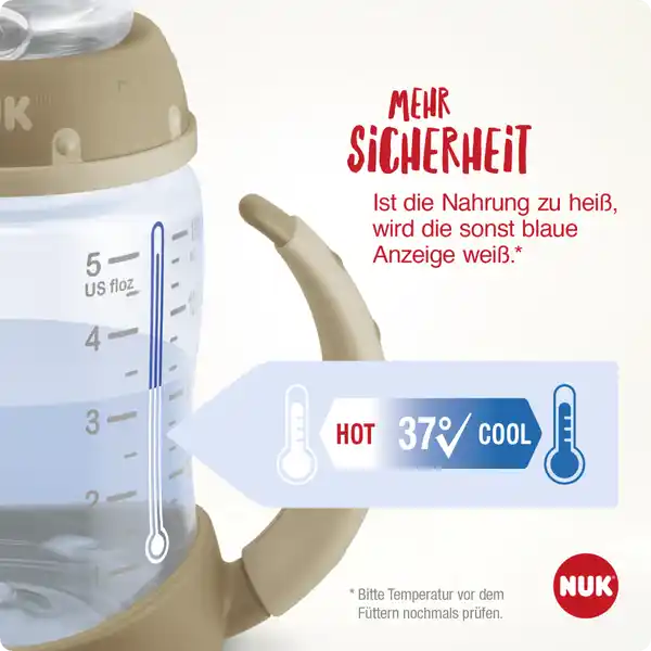 First Choice Trinklernflasche mit Temperature Control, Red Racoon, 6-18 Monate