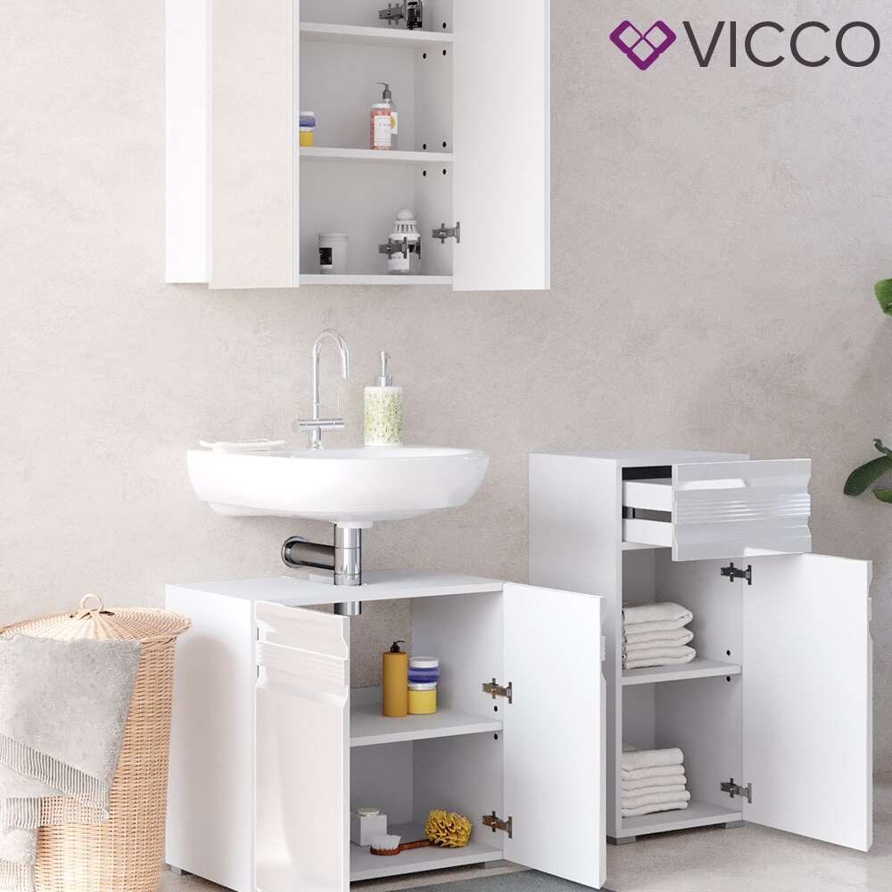 VICCO Badmöbelset FREDDY Spiegelschrank Unterschrank Midi weiß hochglanz Bad