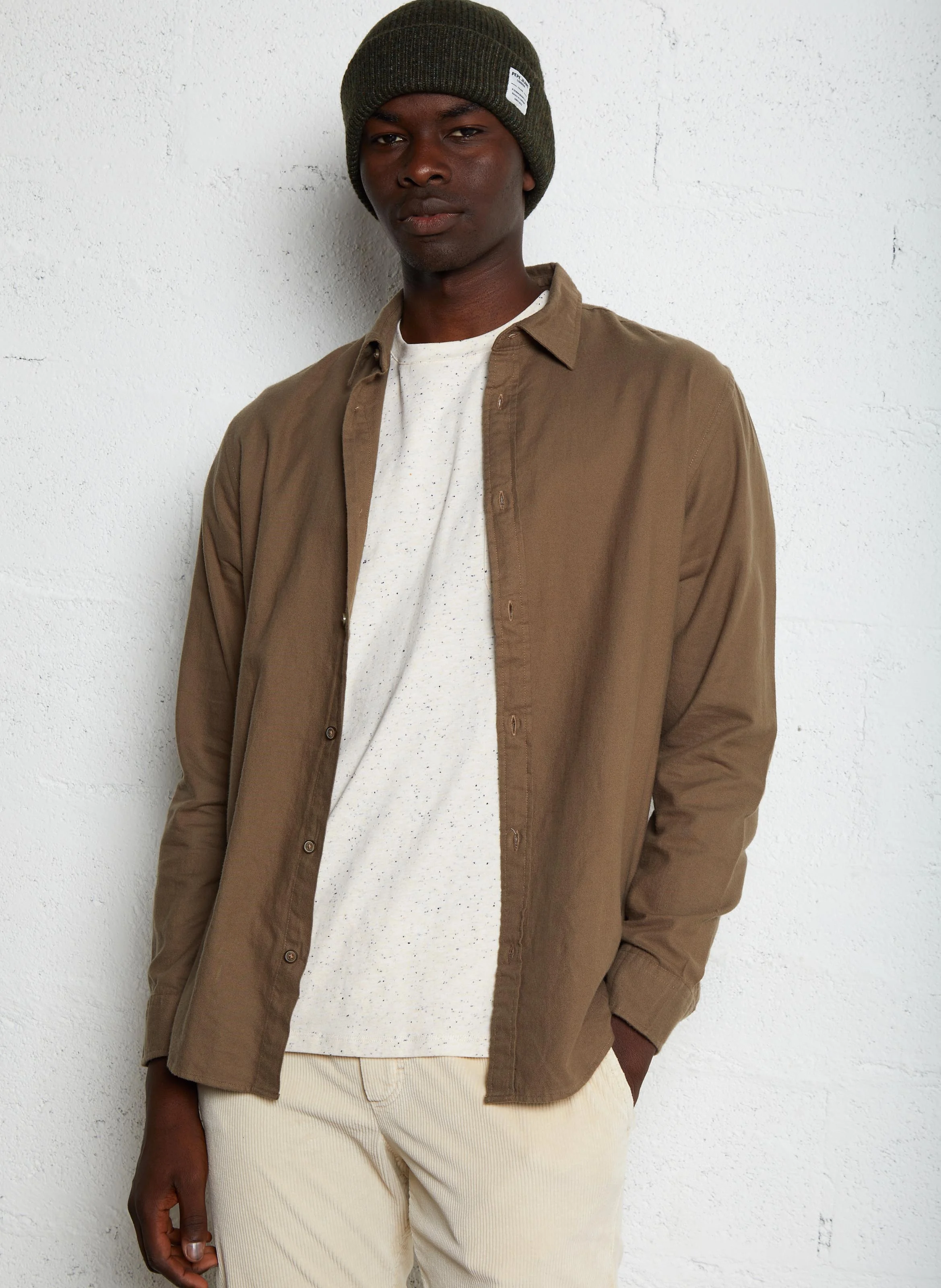 Chemise droit col classique en coton | Marron