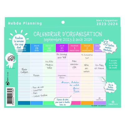 Calendrier Hebdo Planning - 53 feuillets - 18 x 23 cm - Oberthur
