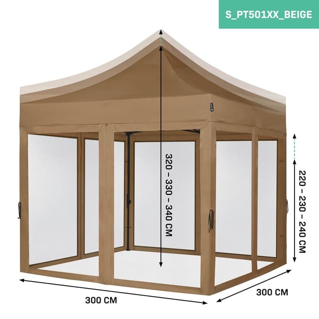 VONROC Easy-Up Party Telt 3x3 m | Inkl. Myggenet Sidevægge