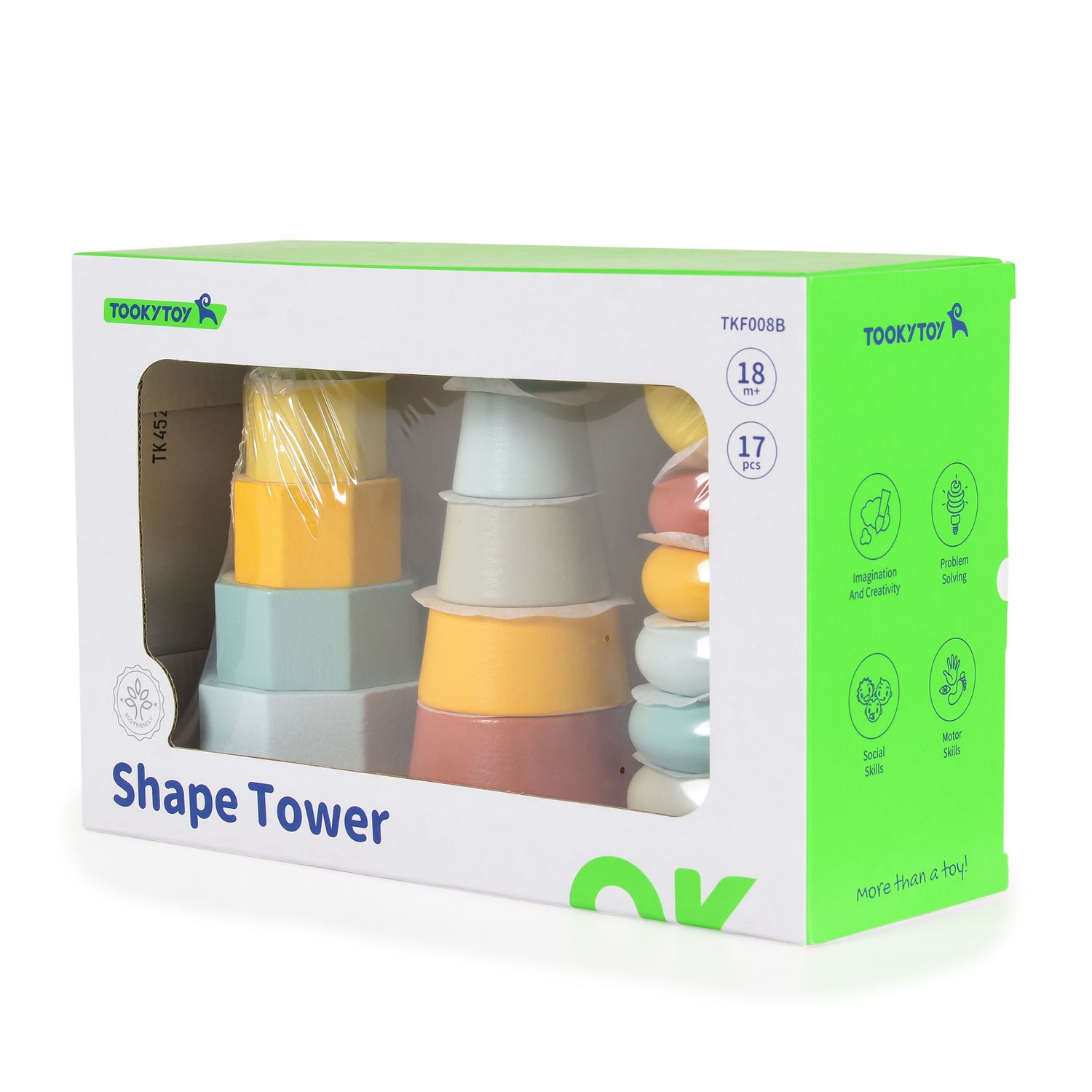 Tooky Toy Holz-Stapelturm-Set TKF008B, Formsortierer, bunte Stapelpyramiden bunt