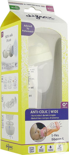 Difrax Biberon-S Anti-Colique Wide 310ml Crème 1 Pièce