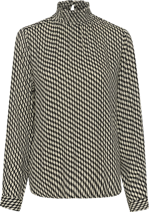 Kaffe KAamber Smock Blouse Printed Black_white wavy print