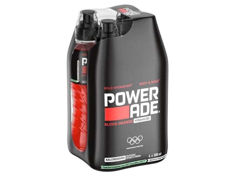 Powerade Sportgetränk Blood Orange 4 x 0.5 l Isotonisches Elektrolytgetränk mit Blutorangenaroma