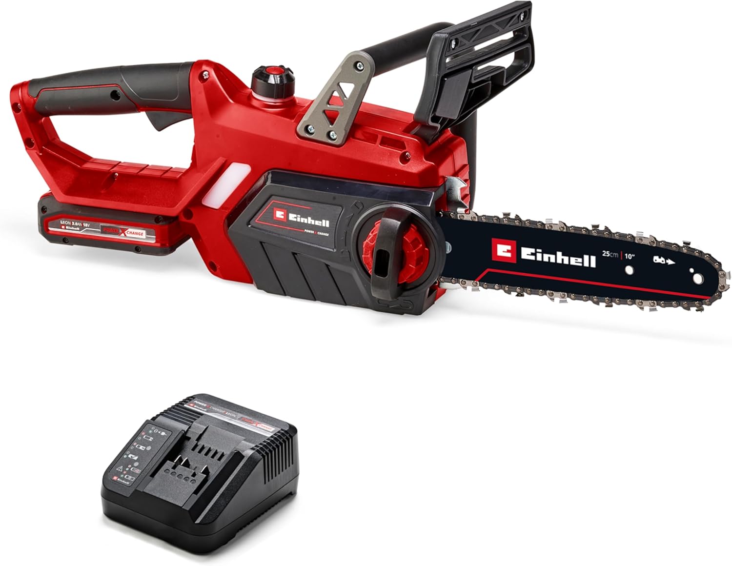 Einhell Akku-Kettensäge GE-LC 18/25-1 Li Kit Power X-Change (18 V, 23 cm Schnittlänge, 4,5 m/s Kettengeschwindigkeit, autom. Kettenschmierung, inkl. 1x 3,0 Ah Akku + Ladegerät)