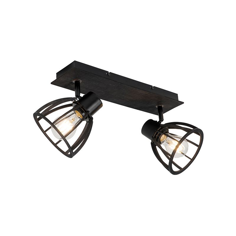 Industriële plafondlamp zwart 2-lichts - Fotu