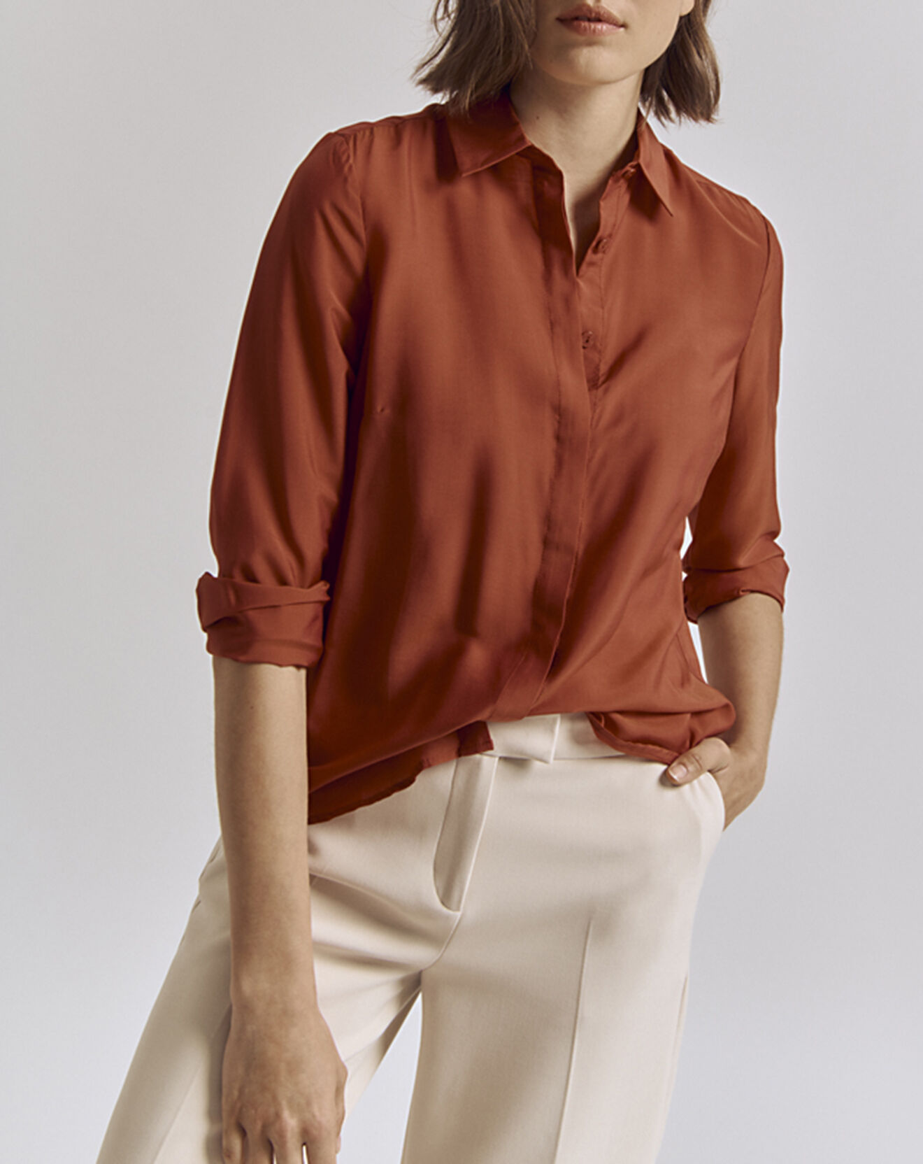 Devernois Chemise en Soie mélangée Coulis rouge terracotta