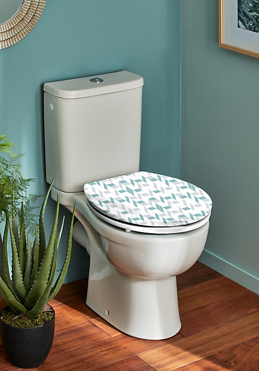 Abattant WC à clipser bleu et blanc à motif en thermodur avec frein de chute Scandi