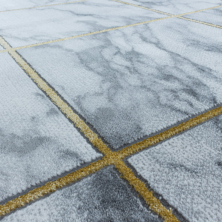 Modern vloerkleed - Marble Box Grijs/Goud | Topper
