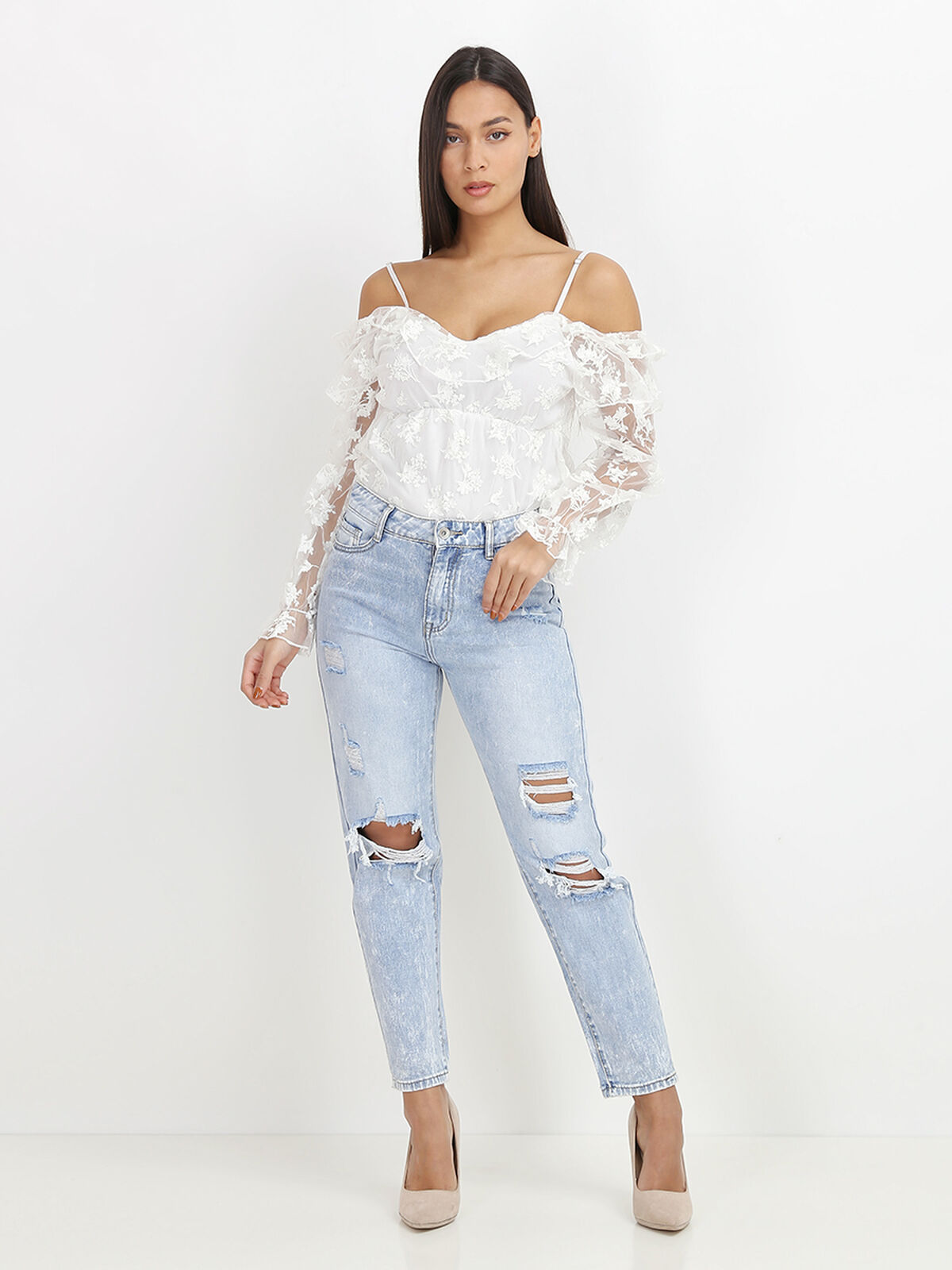 Jeans boyfriend destroy- Bleu clair