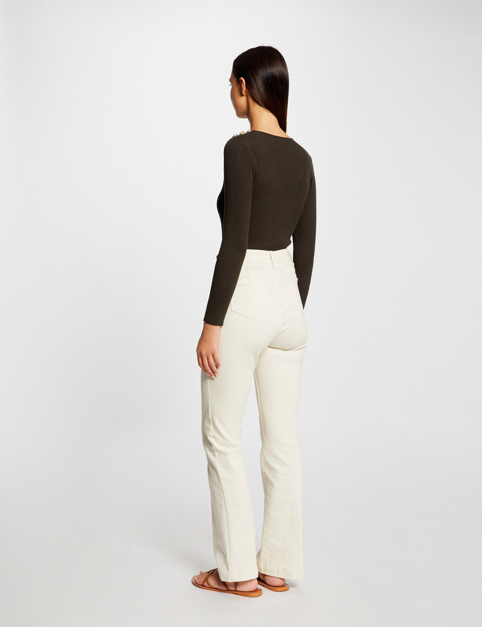 Pull manches longues avec boutons vert fonce femme - vert_fonce