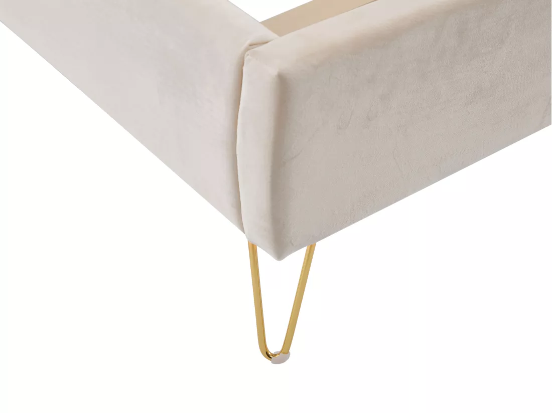Lit 140 x 190 cm avec tête de lit ondulée - Velours - Beige - SAGALI