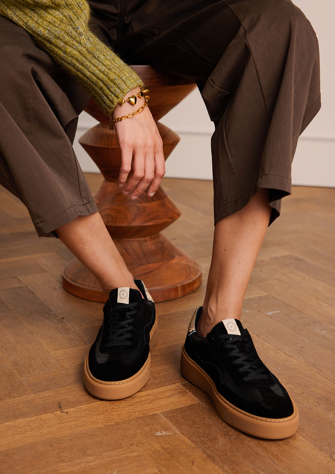 Zwarte leren sneakers met snake detail