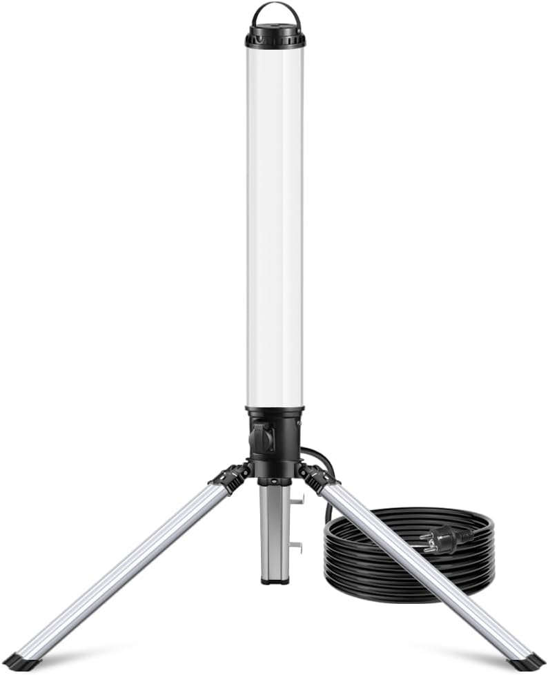 150W LED Turm Baustrahler mit Stativ, 15000 Lumen 360 Grad Strahler LED Arbeitsleuchte mit 2m Kabel, 4000K Warmweiß，Vormontage für Heimwerken, Werkstatt, Garage, Keller, Schuppen