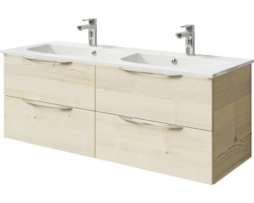 Pelipal Sunline 300 badkamermeubelset, BxHxD 132 x 200 x 48 cm, frontkleur eiken, 3-delige badkamermeubelset met wastafel van mineraalmarmer