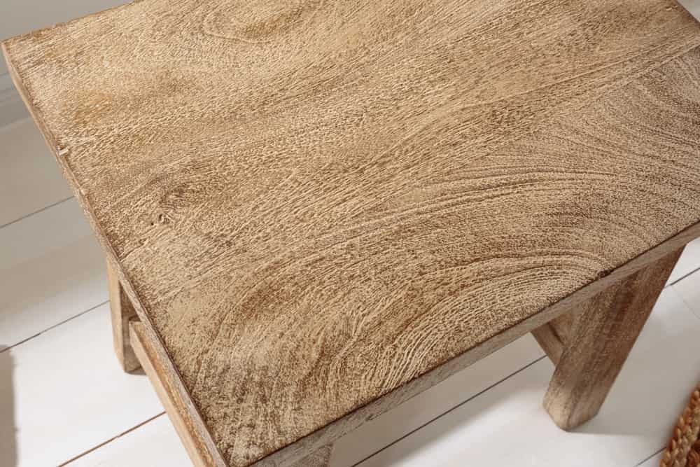 Massiver Hocker FINCA 45cm beige Mangoholz Handarbeit Boho Shabby Chic