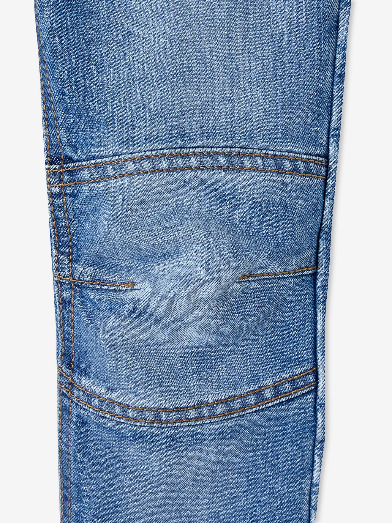 Calça jeans MorphologiK indestrutível de corte reto para meninos, com modelagem ampla no quadril, resistente e lisa na cor azul-escura.