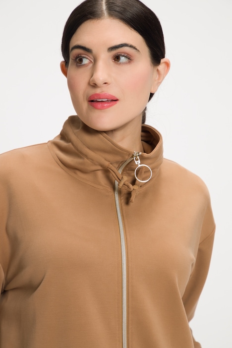 Sweatjacke, Oversized, Tunnelzug, Stehkragen, Langarm