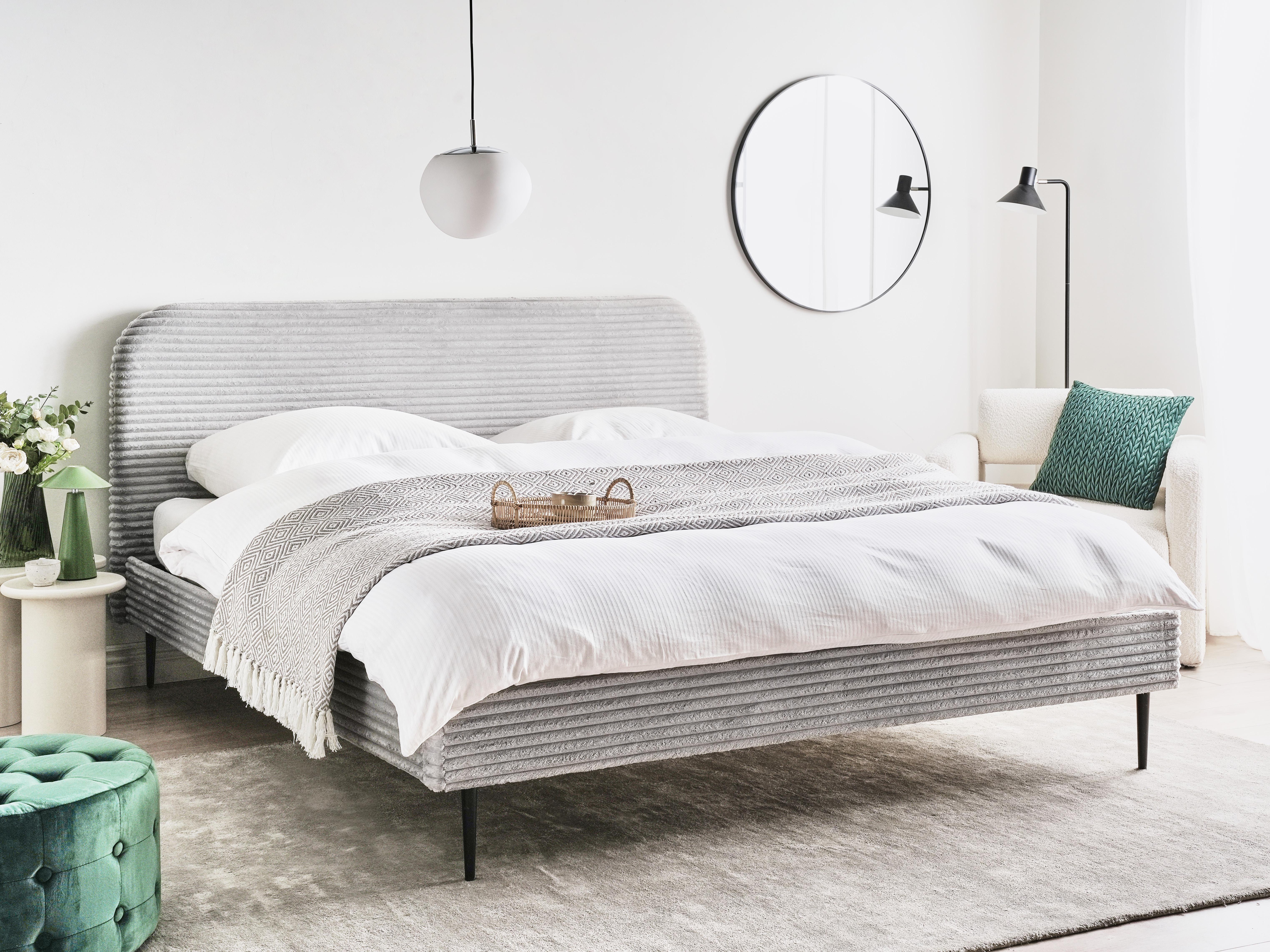 Bed Corduroy FLAYAT 180 x 200 cm Lichtgrijs