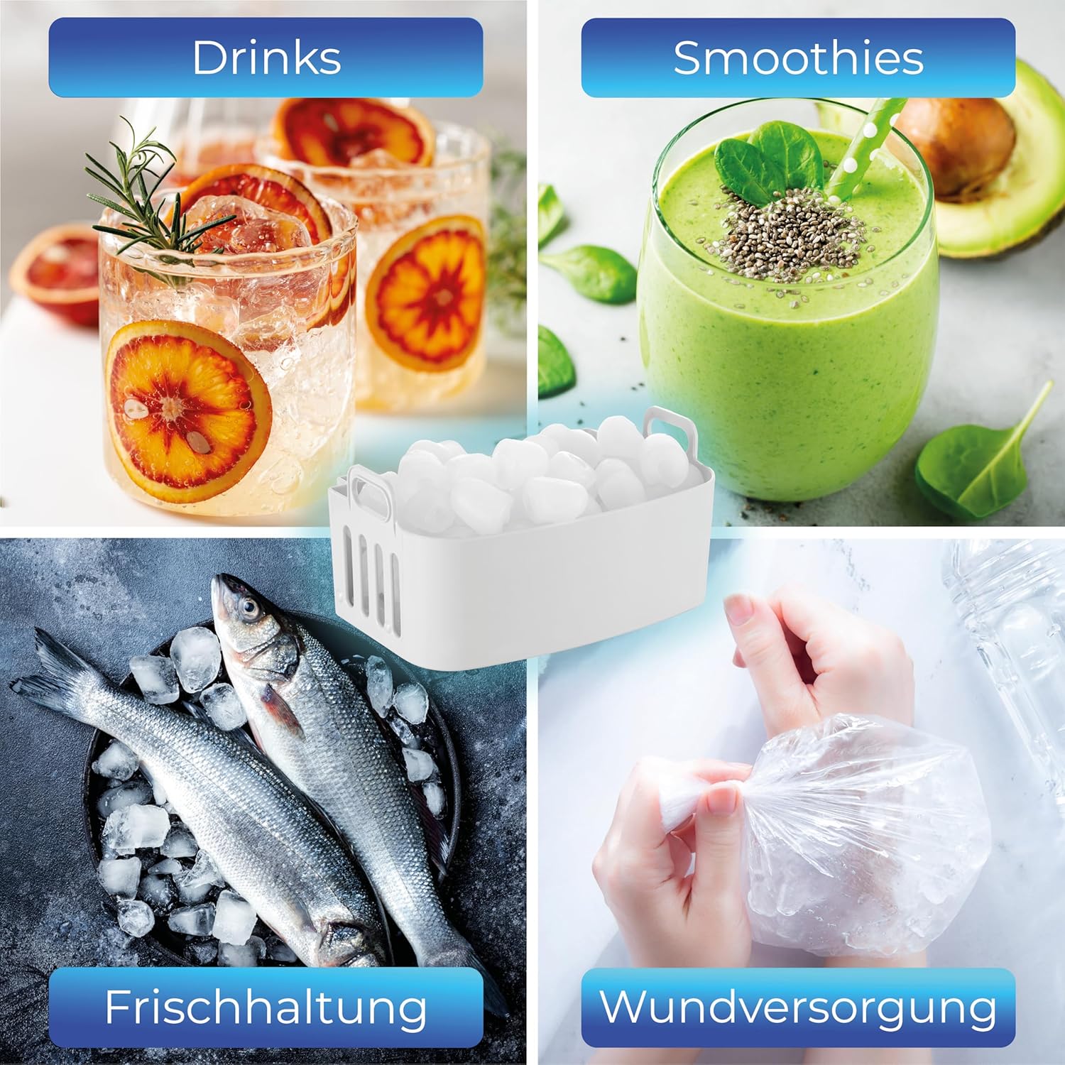 KLAMER Eiswürfelmaschine klein mit Eisschaufel & 2 Eiswürfelgrößen - 10 Eiswürfel in nur 7 Min, 15 kg Eiswürfel pro Tag - leiser Ice Maker mit Timer (schwarz)