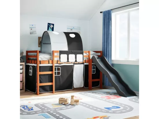 Lit mezzanine enfants et tunnel blanc/noir 90x200 cm pin massif