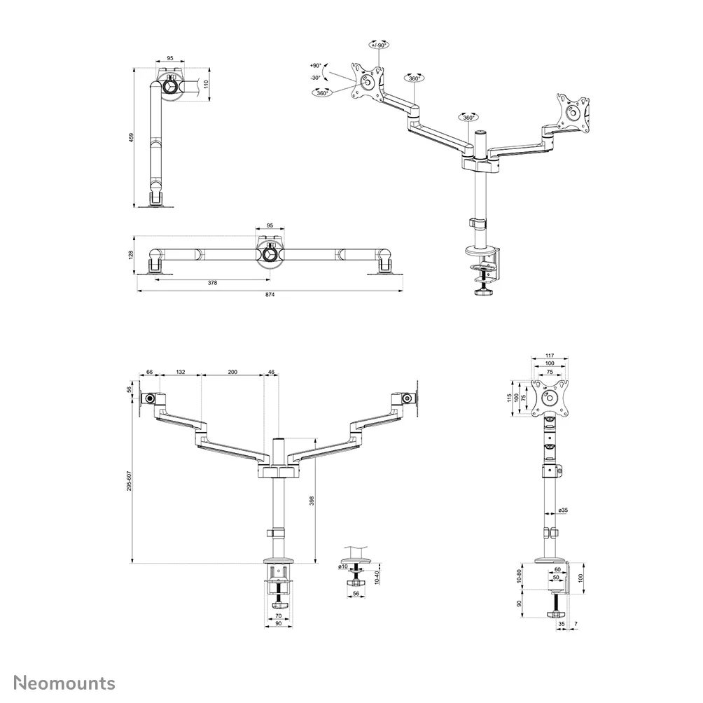 Neomounts DS60-425BL2 bureausteun voor flatscreens