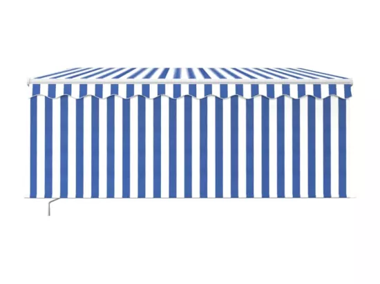 Auvent rétractable manuel avec store 3,5x2,5 m Bleu et blanc