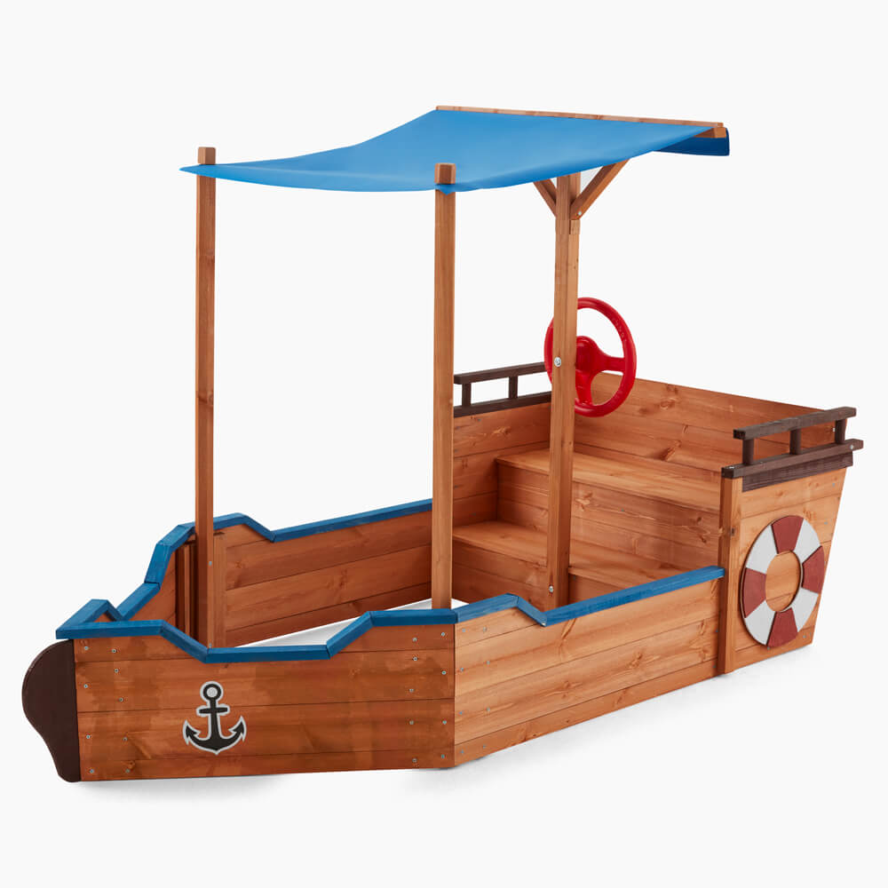 Home Deluxe - Zandbak Modderbak - Zeilschip incl. Grondzeil en Dak - Afmetingen: 160 x 78 x 103 cm - incl. Montagemateriaal | Houten Zandbak Piratenboot Zandbak