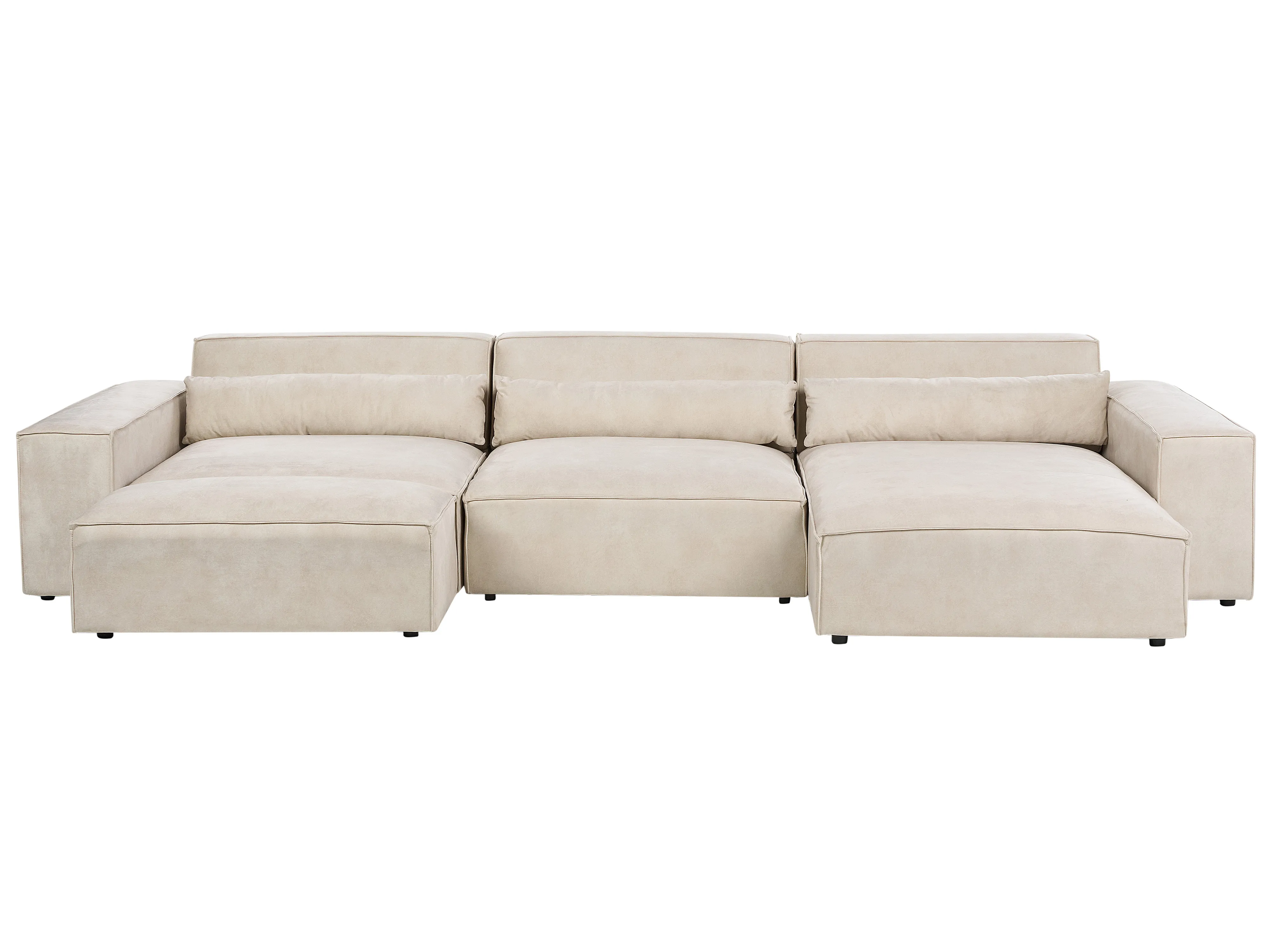 Modulaire hoekbank 3-zits HELLNAR Fluweel Lichtbeige met ottomaan linkszijdig